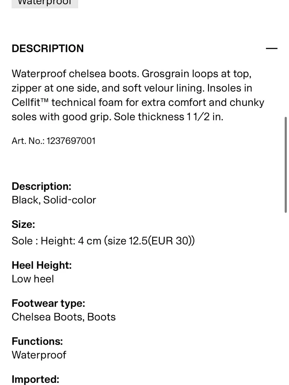 NWOT H&M Kids Waterproof Chelsea Boots